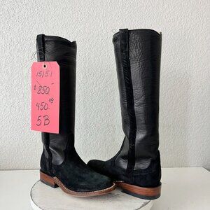 Rod Patrick Knee High Womens Cowboy Boots Black Suede Western Pull On Tall Sz 5